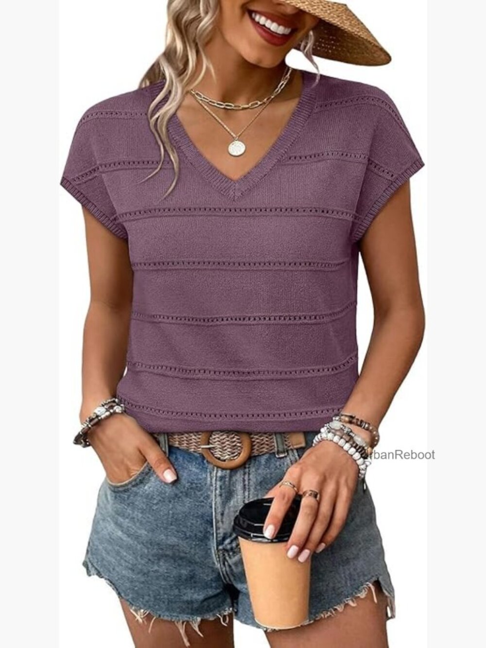 Short Sleeve V Neck Sweater for Women Summer Tops Business Casual Office